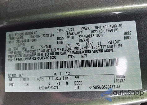 2024 Ford Escape St-Line from USA, damaged, VIN 1FMCU9MN2RUB30620